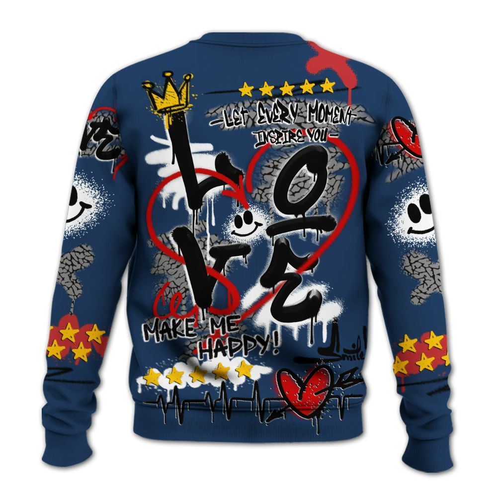 Sweatshirt To Match SP Sport Royal 3s - Happy Love Beats Graffiti Streetwear All Over Print