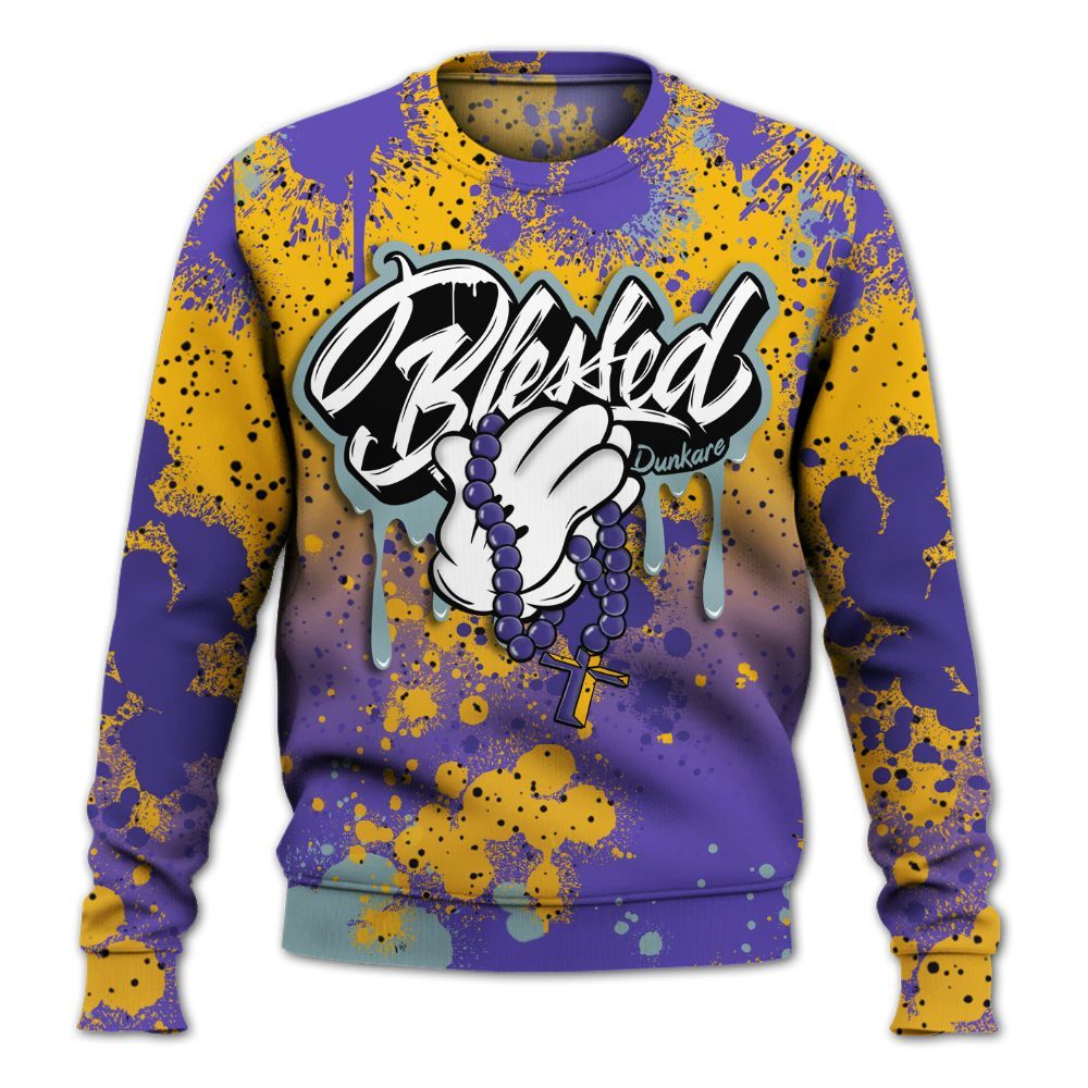 Sweatshirt To Match Imperial Purple 4s - God Blessed Ink Drip All Over Print
