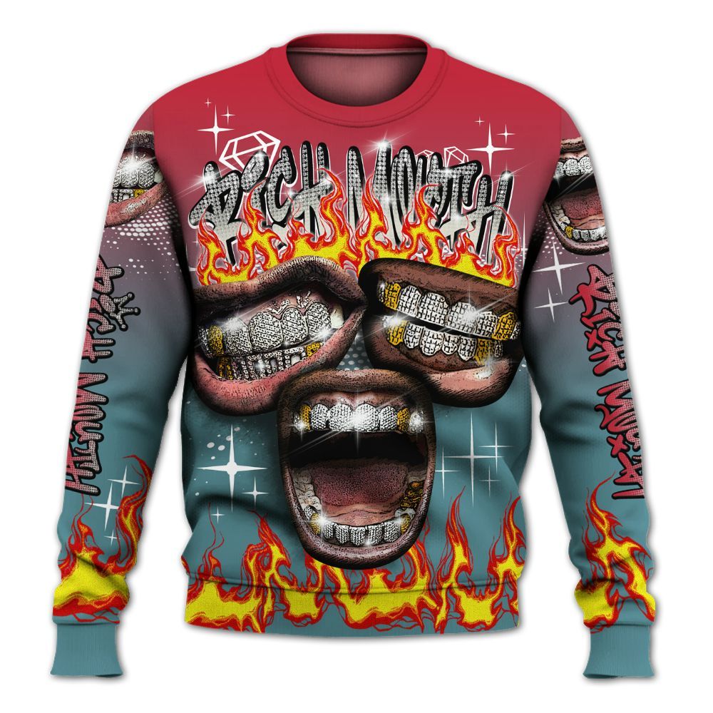 Sweatshirt To Match Dunk Low Denim Turquoise Royal - Rich Mouth Fire Rap Retro 90s All Over Print