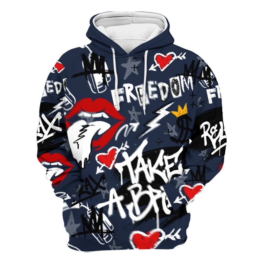 Hoodie To Match Dunk Low White Midnight Navy - Take Break Freedom Graffiti Streetwear All Over Print