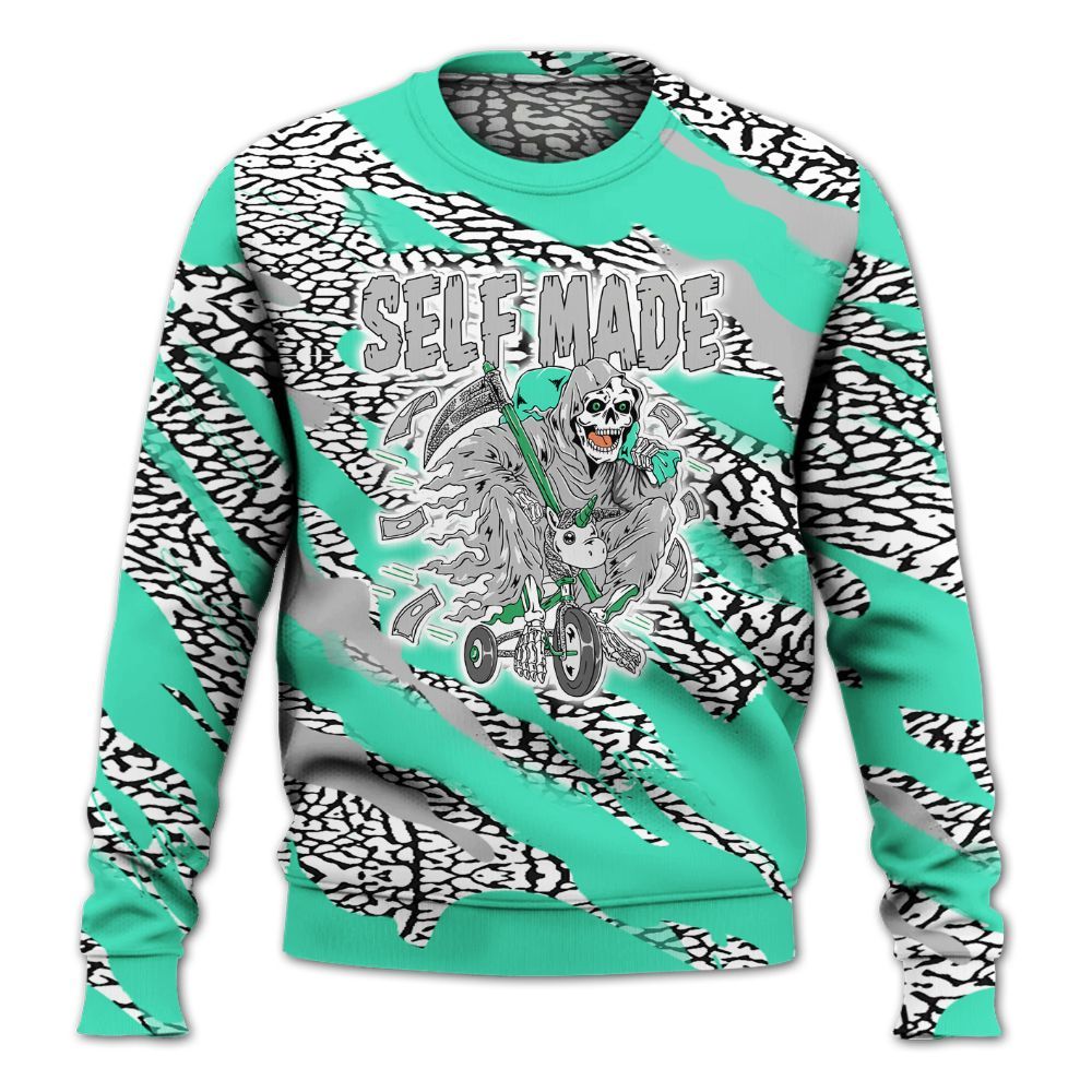 Sweatshirt To Match Black Green Glow 3s - Self Make Skeleton Colored All Over Print