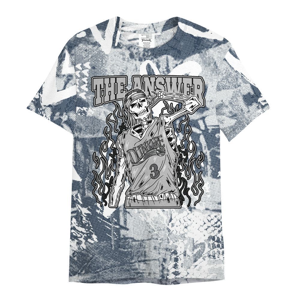 Shirt To Match White Midnight Navy 6s - Allen Answer Skeleton White Heart All Over Print