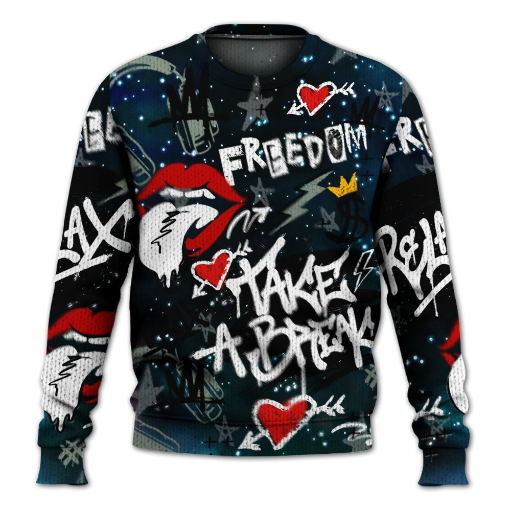 Knitted Sweater To Match Air Foamposite One Galaxy - Take Break Freedom Graffiti Streetwear