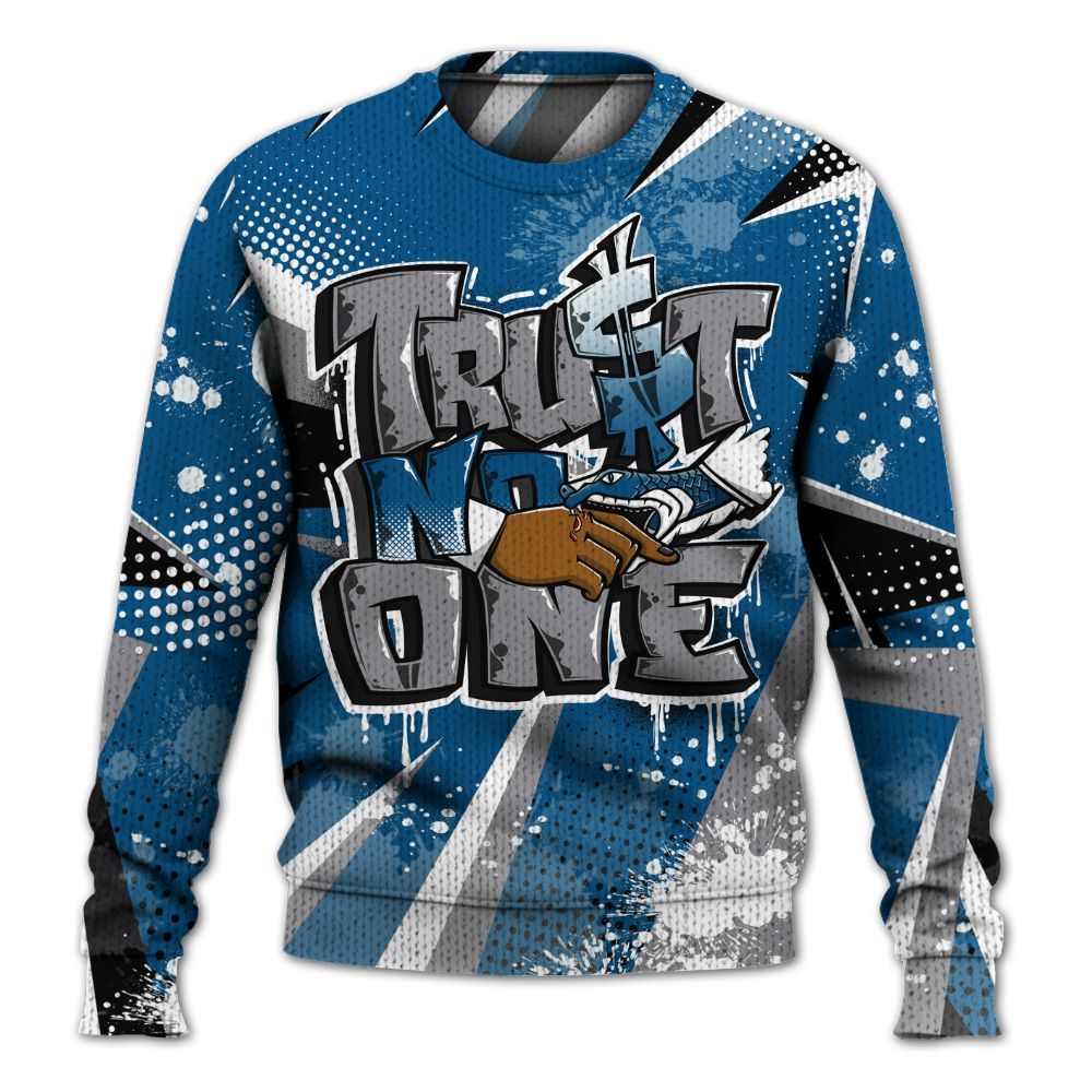 Knitted Sweater To Match High OG True Blue 1s - Poly Trust No One Dripping