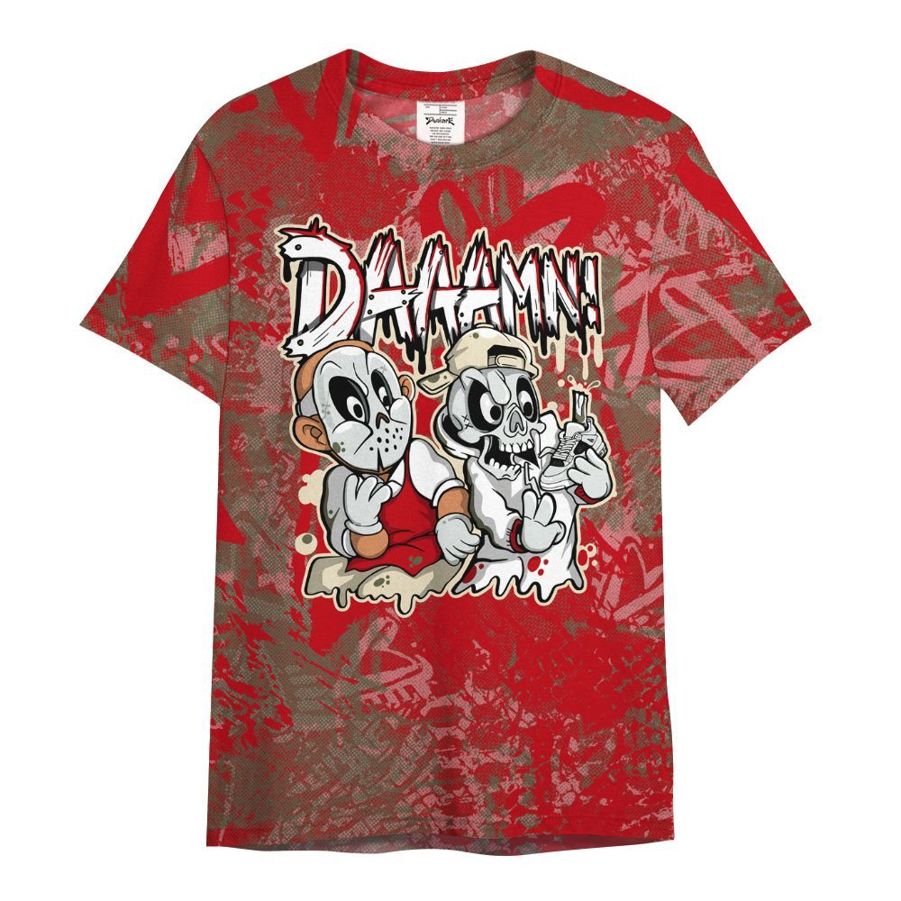 Shirt To Match Low OG Medium Olive 1s - Damn Shoe Graphic Heart Grunge All Over Print