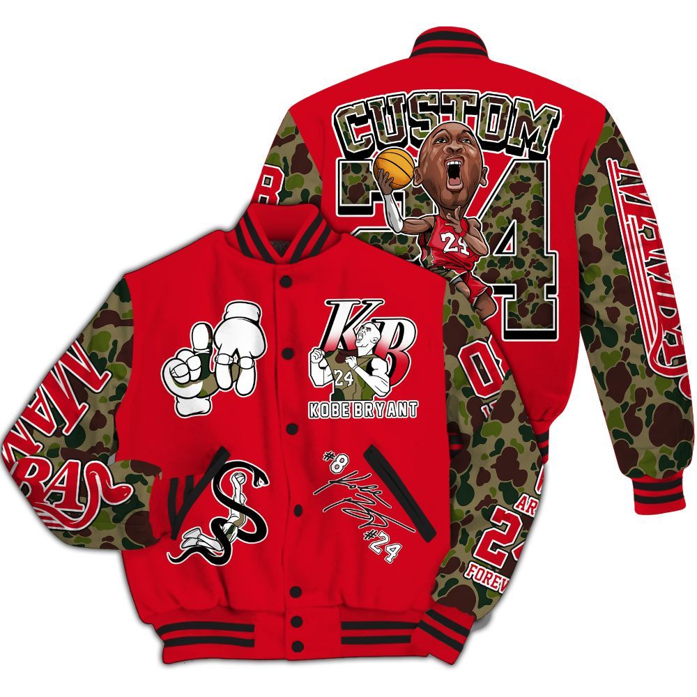 Varsity Jacket To Match Air Max 90 Duck Camo Red Varsity Jacket- Legend 24 Snake Mamba Graphic Custom Name All Over Print