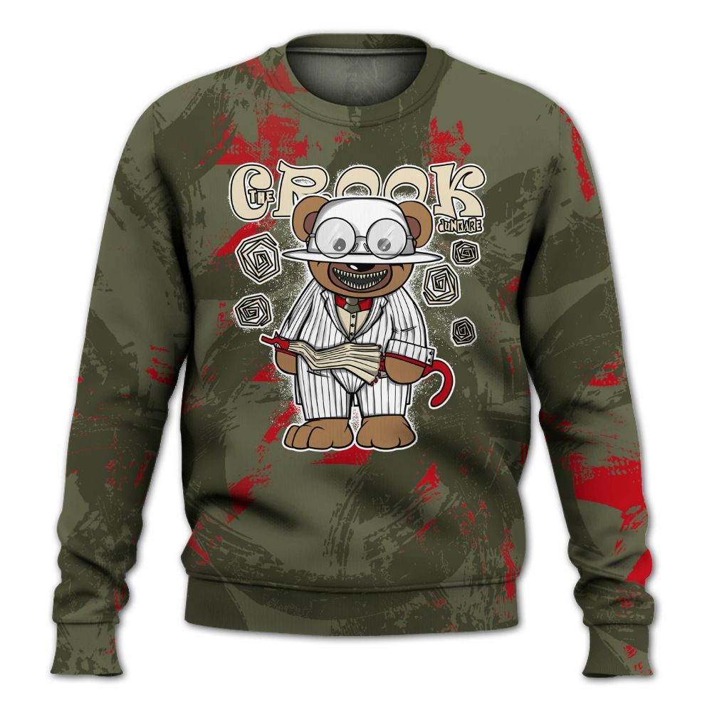 Sweatshirt To Match Travis Scott Low OG Medium Olive 1s - Swindler Bear Circle Slpash All Over Print