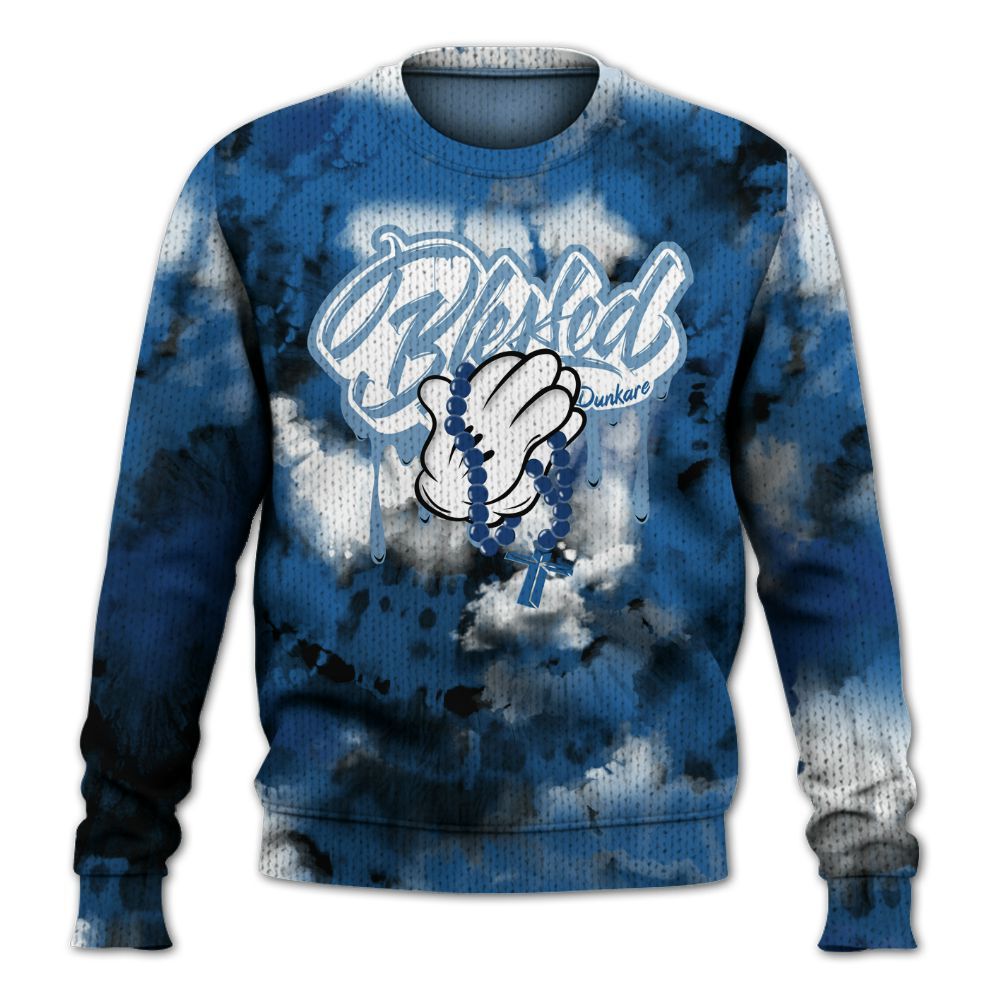 Knitted Sweater To Match French Blue 13s - God Blessed Tie Dye