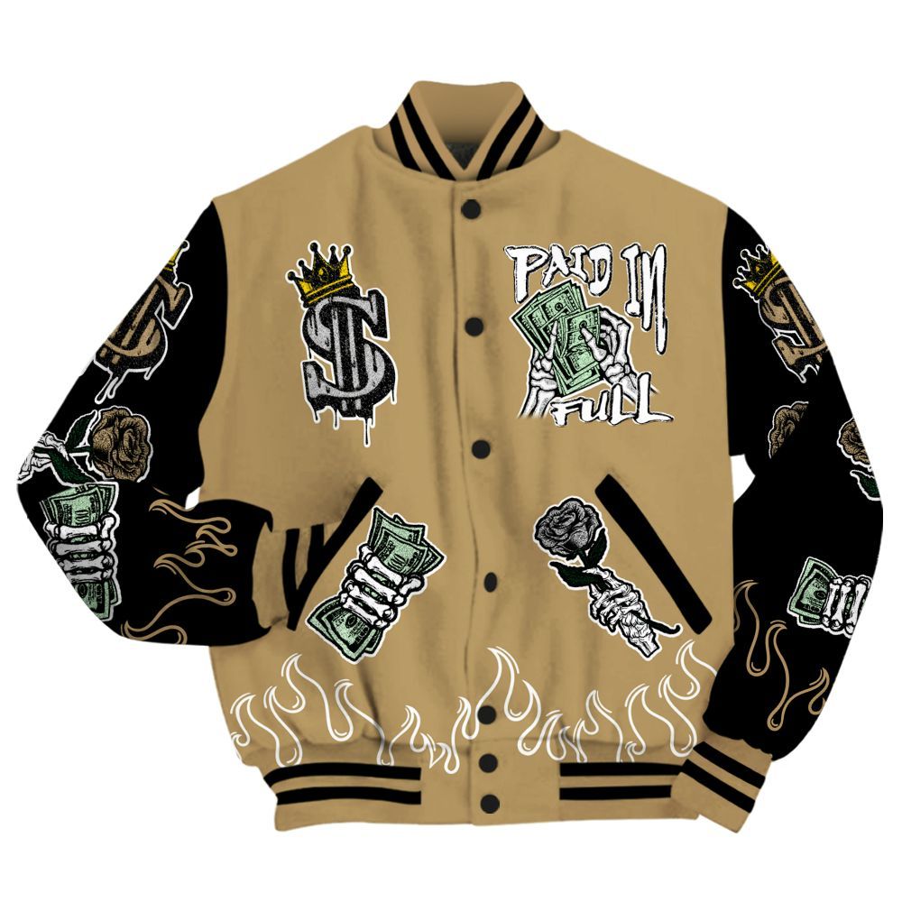 Varsity Jacket To Match High OG Black Metallic Gold 1s - Fire Everybody Paid In All Over Print