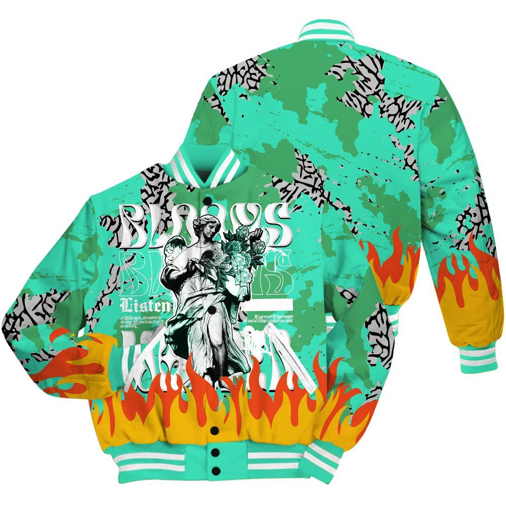 Varsity Jacket To Match Black Green Glow 3s - Blooms Whisper Retro Green Glow 3s Outfit All Over Print