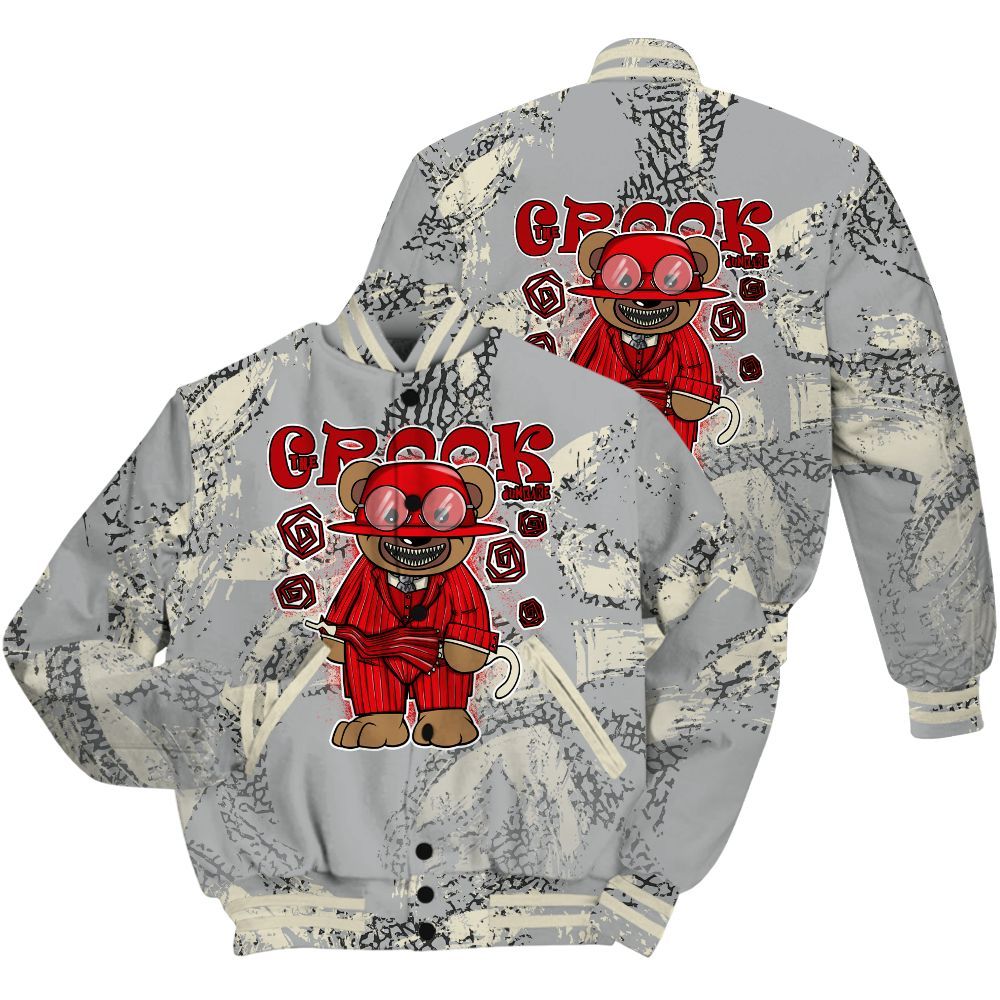 Varsity Jacket To Match Cement Grey 3s Shirt - Swindler Bear Circle Slpash All Over Print