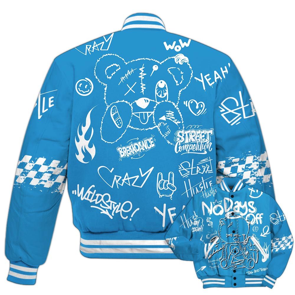 Varsity Jacket To Match Powder Blue 9s - No Days Off Retro Varsity Jacket Outfit
