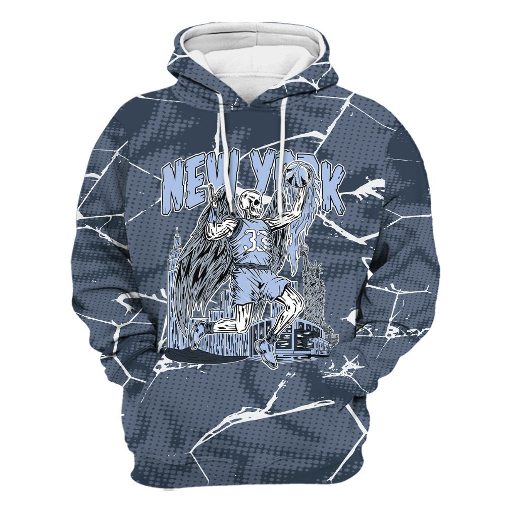 Hoodie To Match Low Diffused Blue 11s - Ewing Era Skeleton Crack All Over Print