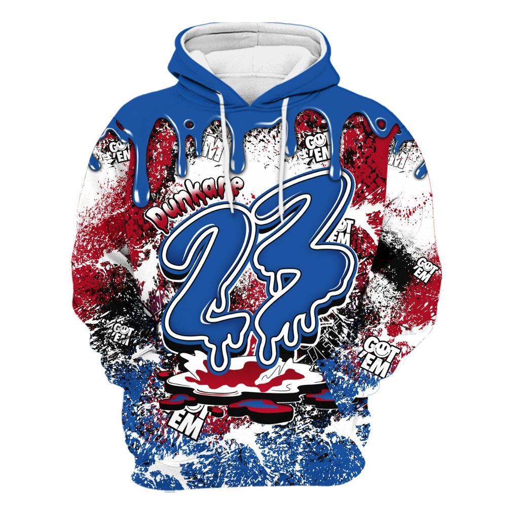 Hoodie To Match Air Griffey Max Black Red Navy Blue 1s - Dripping 23 Drip All Over Print