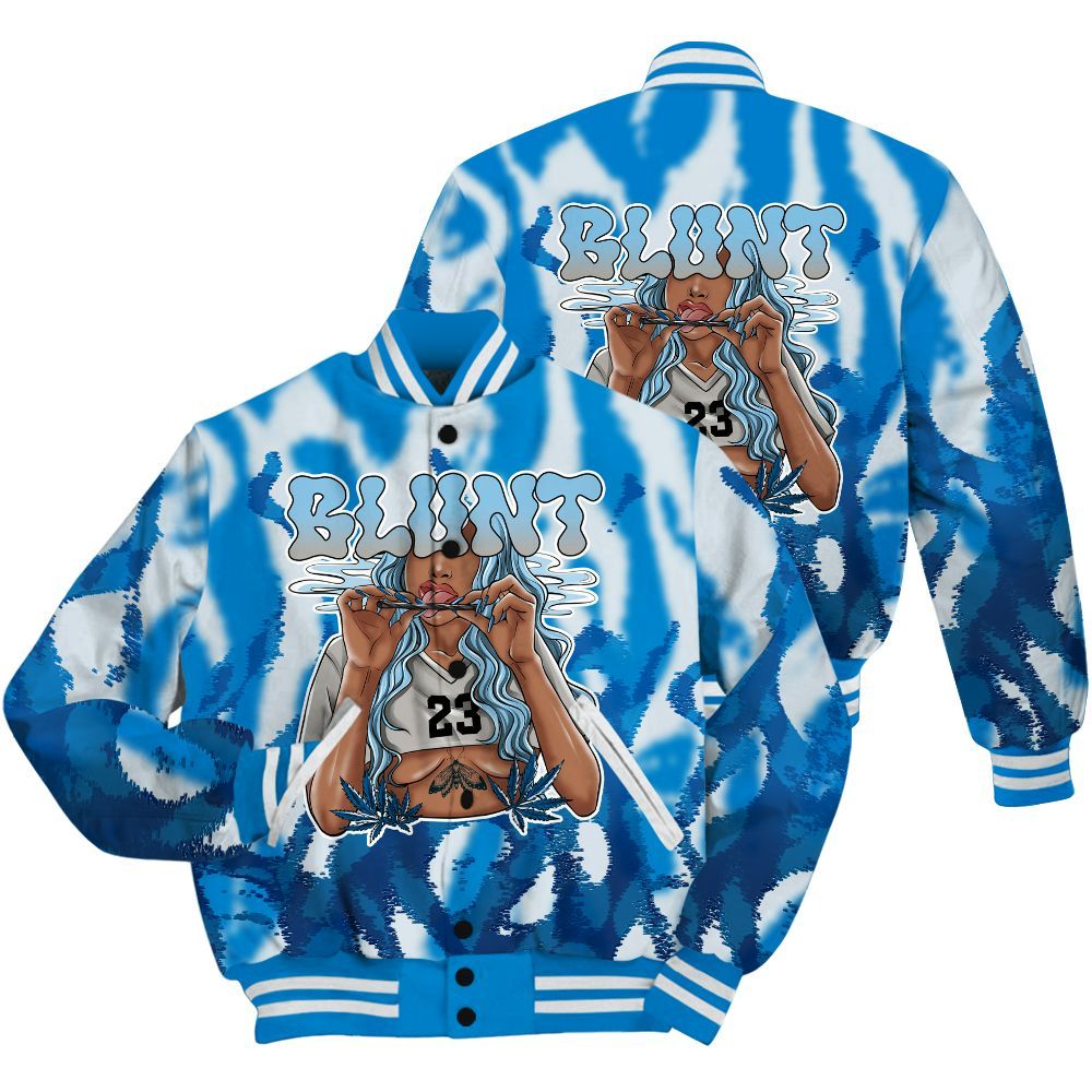Varsity Jacket To Match Industrial Blue 4s Shirt - Bluntz Burnz All Over Print