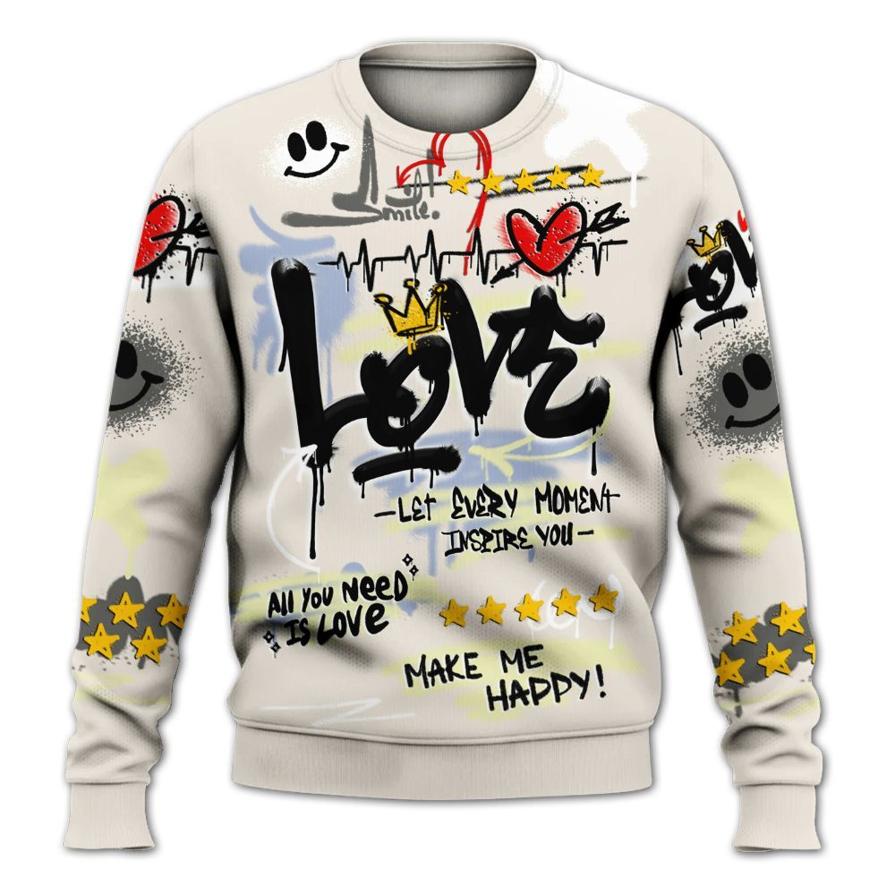 Sweatshirt To Match Luminous Green 5s - Happy Love Beats Graffiti All Over Print