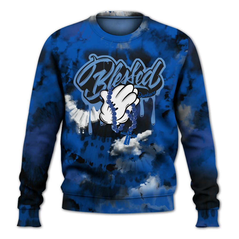 Sweatshirt To Match Racer Blue 5s - God Blessed Tie Dye All Over Print