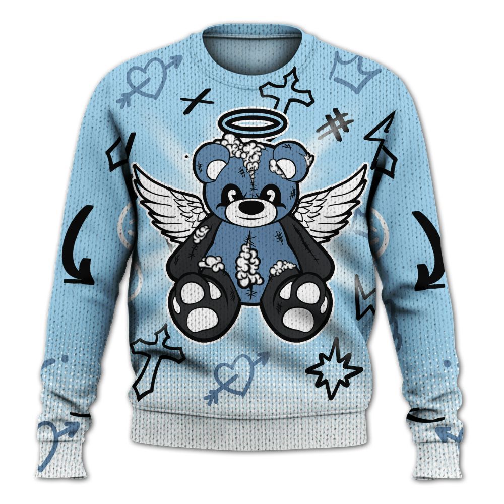 Knitted Sweater To Match Legend Blue 11s - Gods Guides Me Bear Graphics