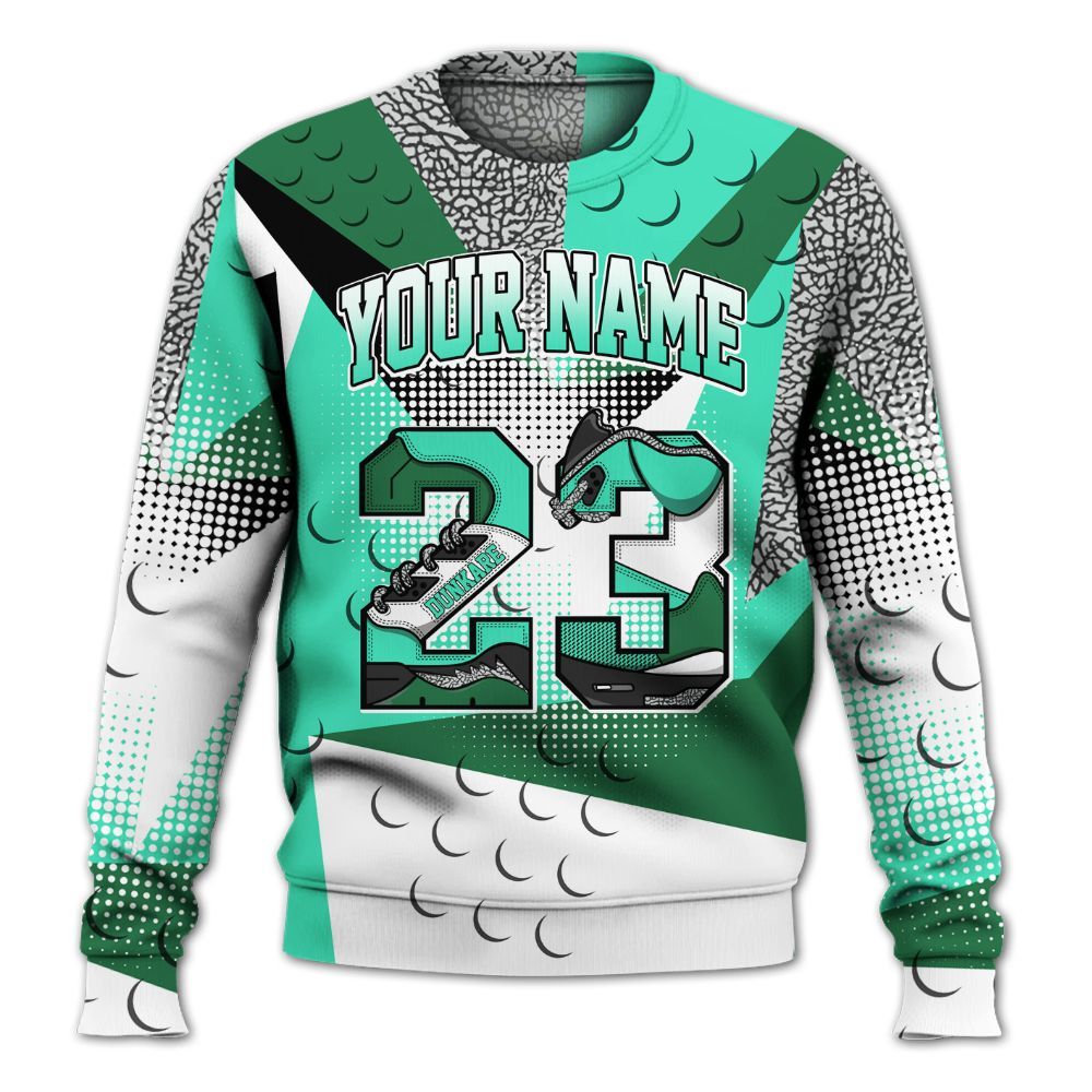 Sweatshirt To Match Black Green Glow 3s - Poly Custom Name Number 23 5s All Over Print