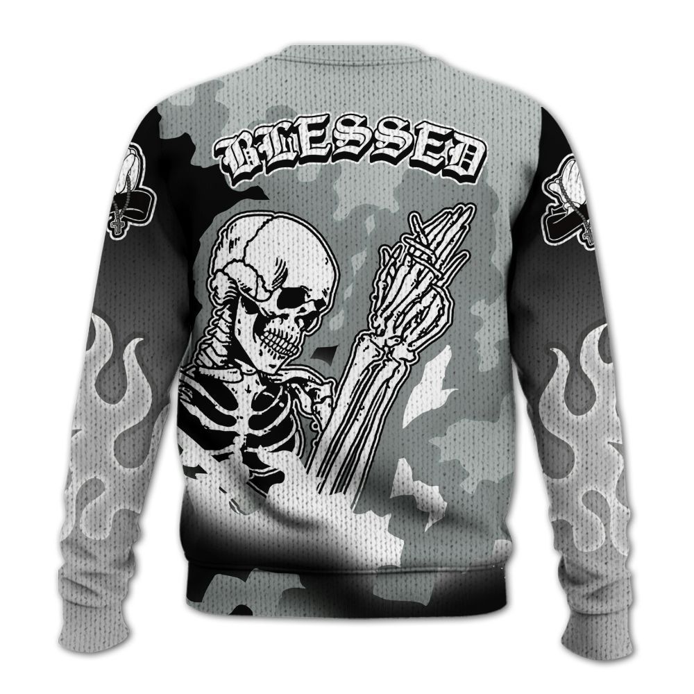 Knitted Sweater To Match Black Wolf Grey 12s - Prayed For Enemies Graphic Blessing