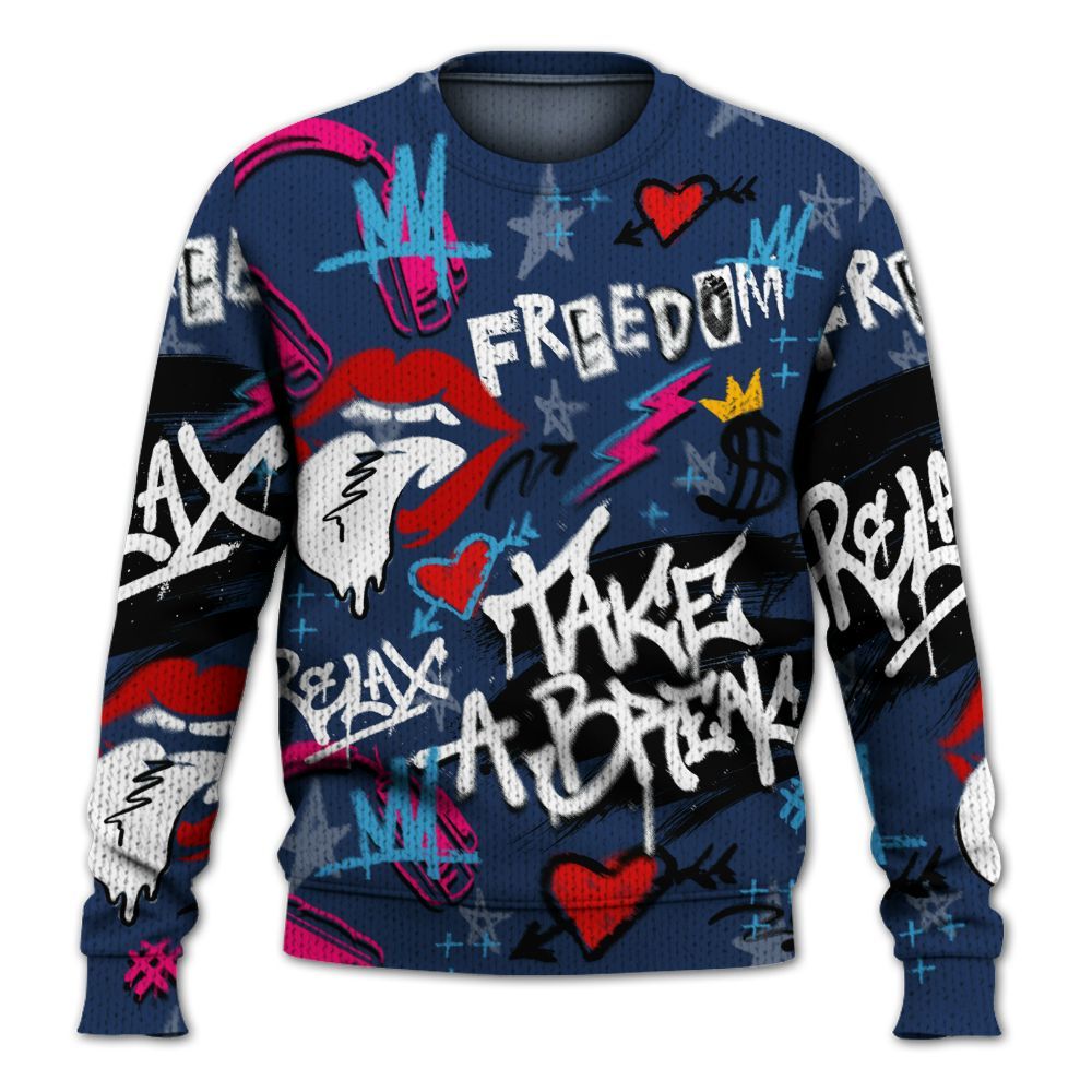Knitted Sweater To Match Air Max 180 University Blue - Take Break Freedom Graffiti Streetwear