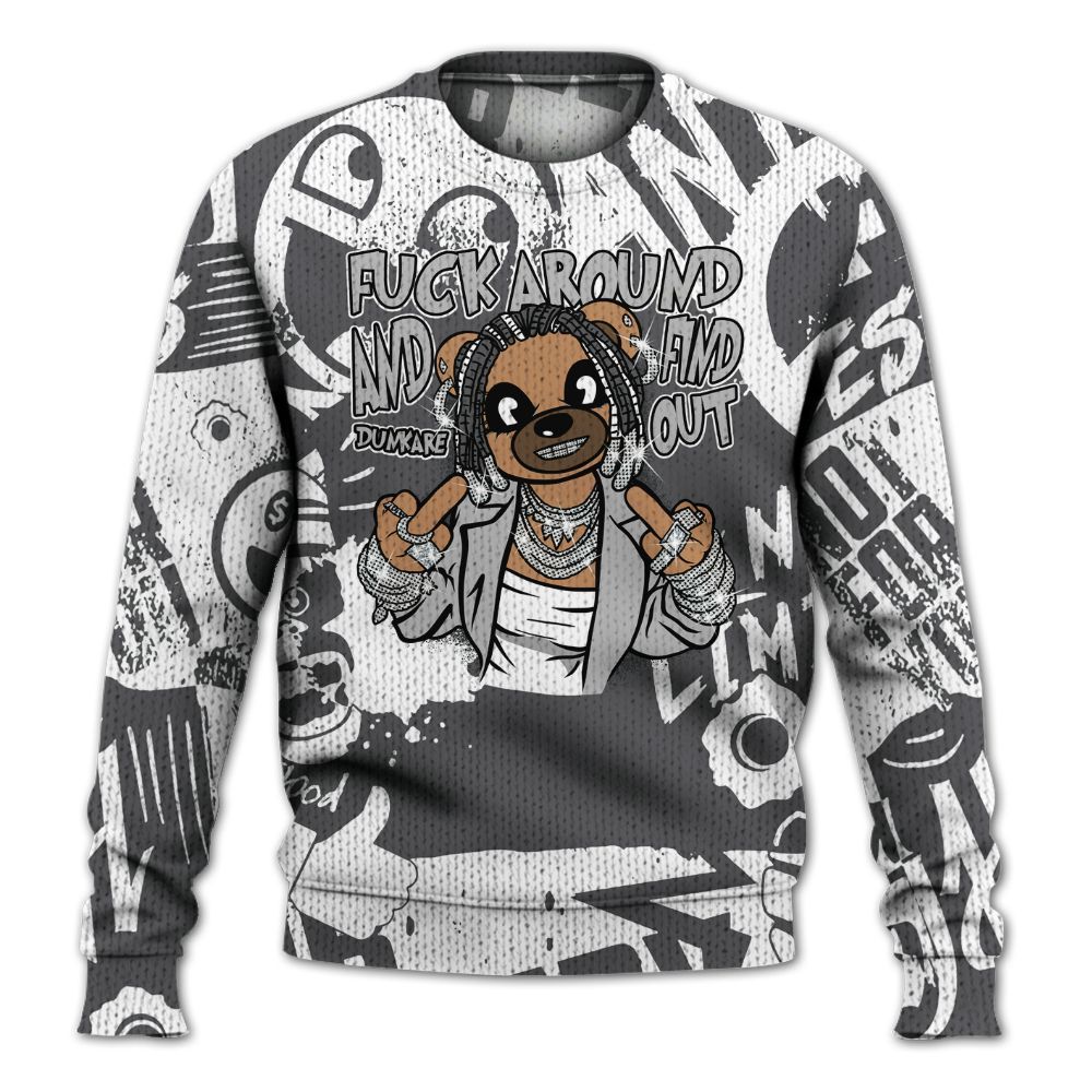 Knitted Sweater To Match White Thunder 4s - F#ck Around Bear Bear Monogram Graffiti