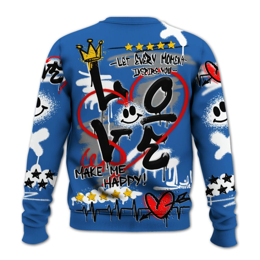 Sweatshirt To Match Brave Blue 13s - Happy Love Beats Graffiti Streetwear All Over Print