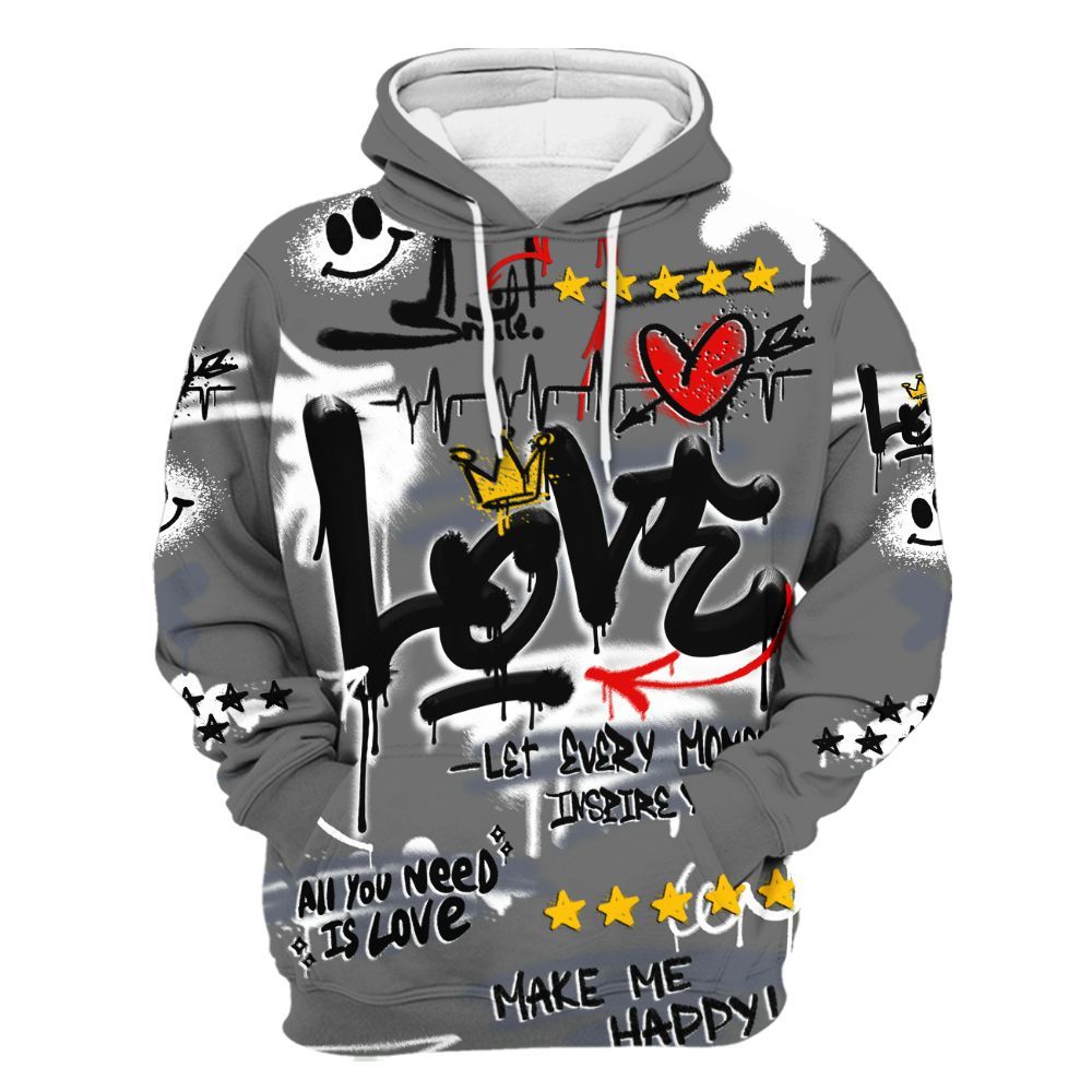 Hoodie To Match Cool Grey 6s - Happy Love Beats Graffiti Streetwear All Over Print