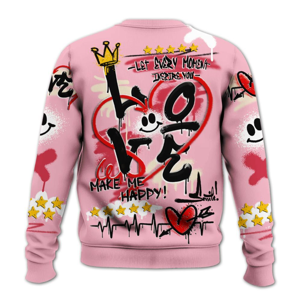 Sweatshirt To Match Low OG Tropical Pink 1s - Happy Love Beats Graffiti Streetwear All Over Print