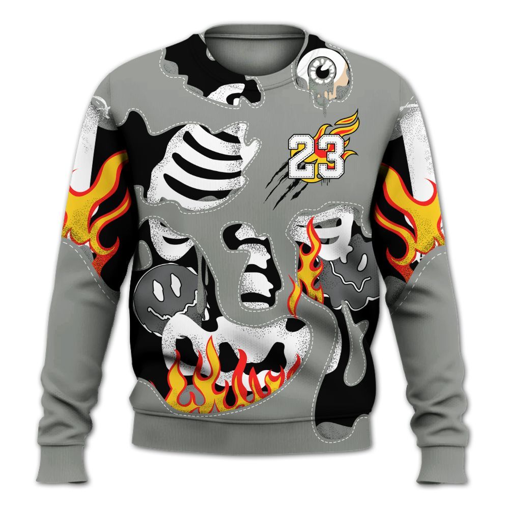 Sweatshirt To Match Paris Olympics 4s - Skeleton Smile Flame Drip All Over Print