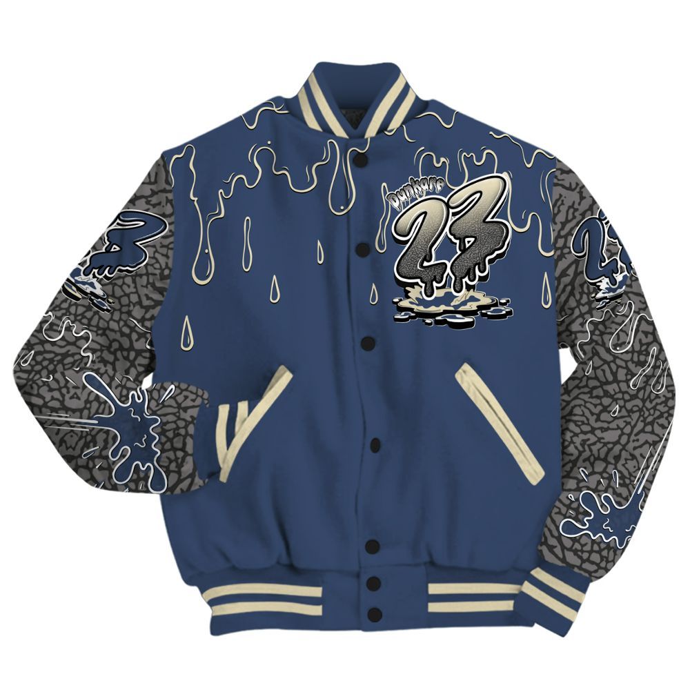Varsity Jacket To Match Diffused Blue 3s Shirt, Custom Name 23 Drip Sludges All Over Print