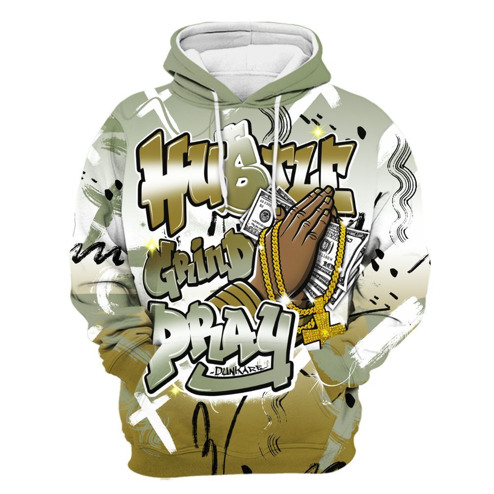 Hoodie To Match Air Flightposite Metallic Gold - Money Hustle Grind Pray All Over Print