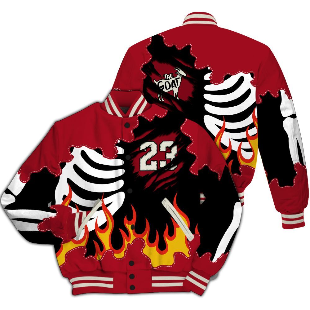 Varsity Jacket To Match 2025 High OG Cinnabar 1s - Burning Skeleton 23 G.O.A.T All Over Print