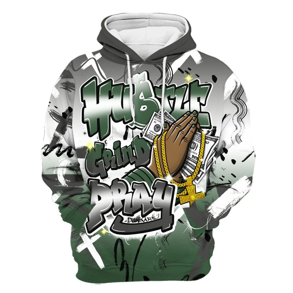 Hoodie To Match Dunk Low Skateboards Black - Money Hustle Grind Pray All Over Print