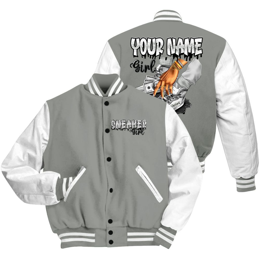 Varsity Jacket To Match Paris Cement Grey 4s - Custom Name Sneaker Girl Money All Over Print