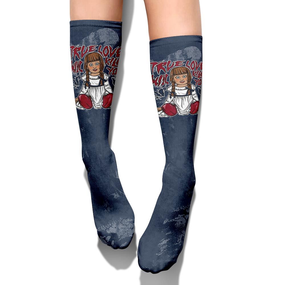 Sock To Match White Midnight Navy 6s - Genuine Loves Bear Halloween Heart Grunge