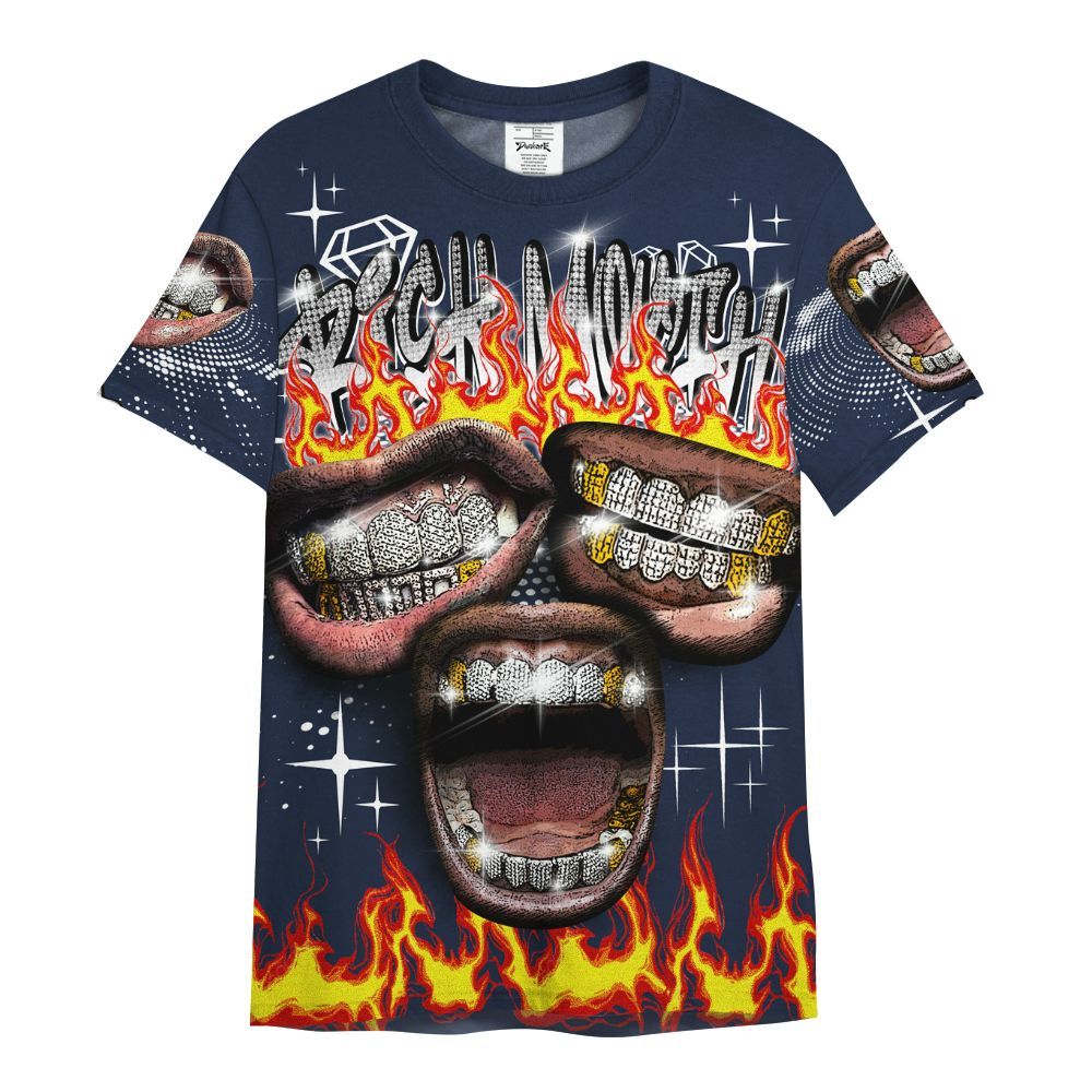 Shirt To Match Dunk Low White Midnight Navy - Rich Mouth Fire Rap Retro 90s All Over Print