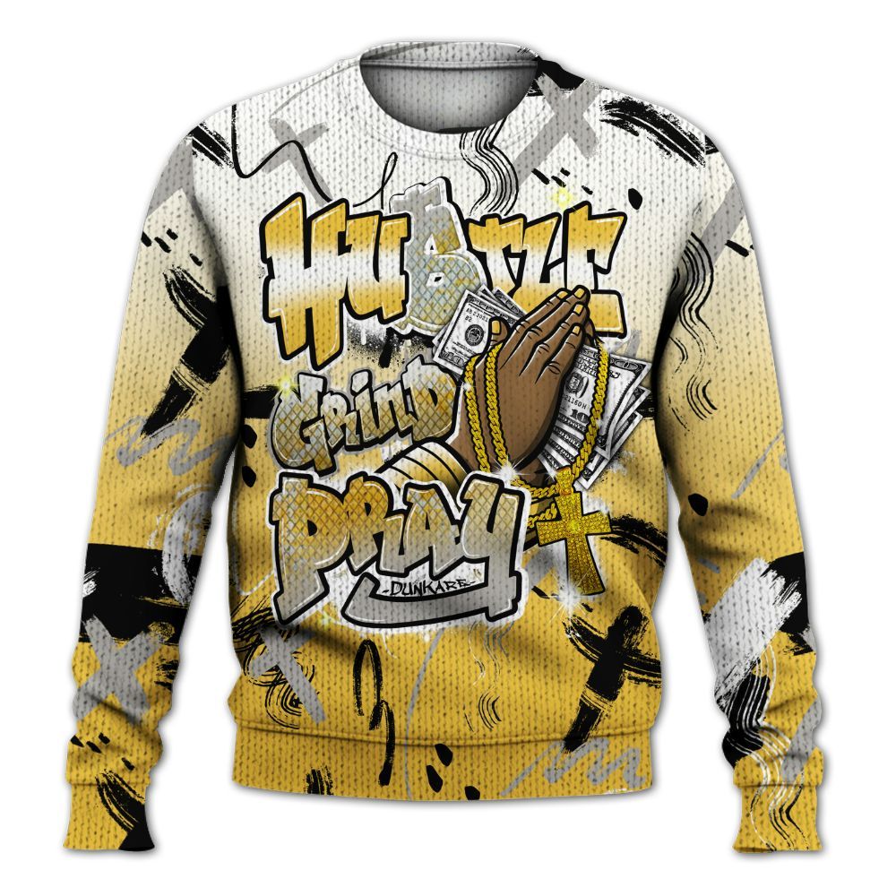 Knitted Sweater To Match Low Yellow Python 11s - Money Hustle Grind Pray