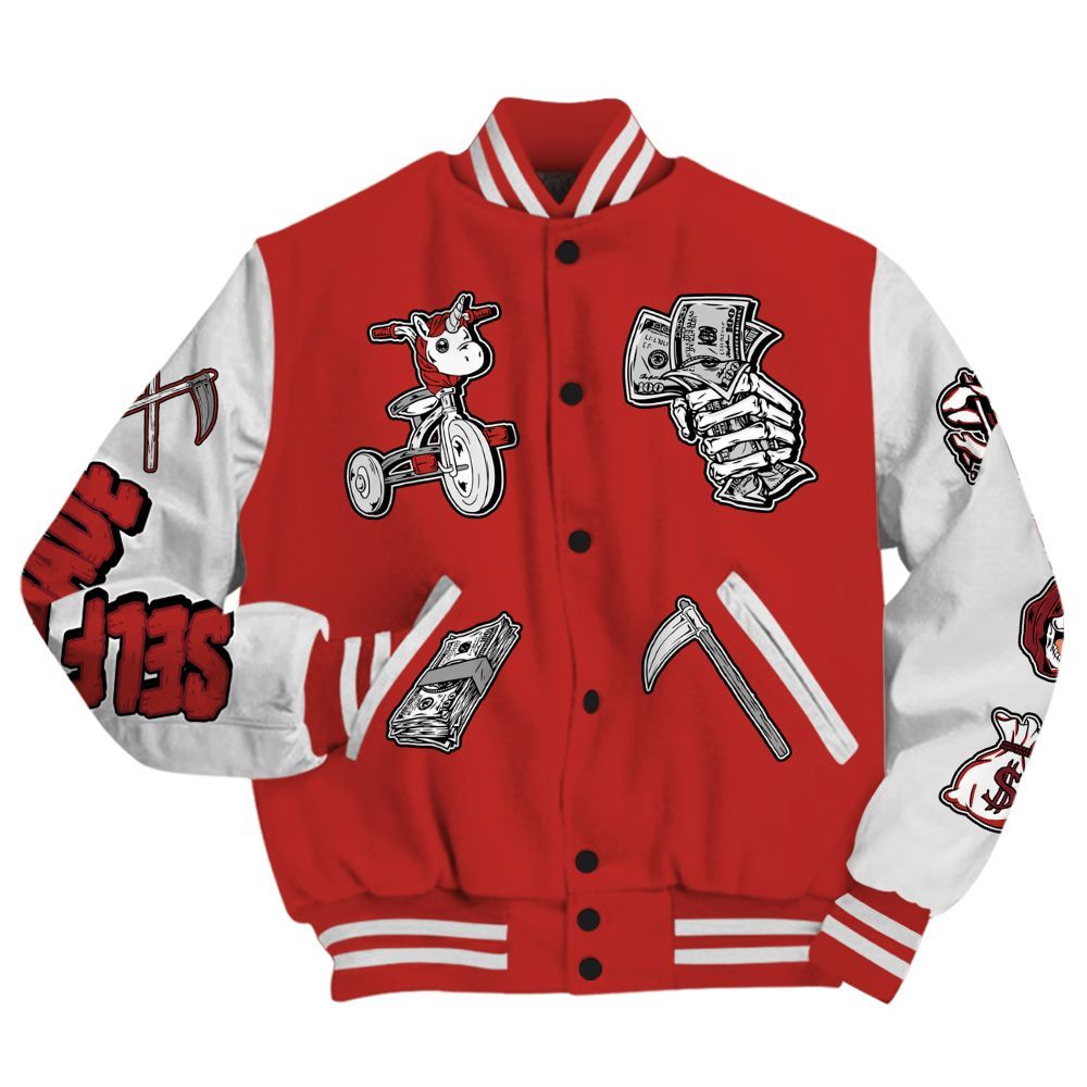 Varsity Jacket To Match Bred Reimagined 4s - Self Make Skeleton All Over Print