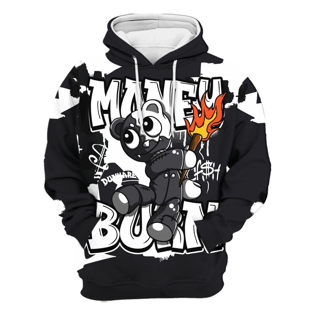 Hoodie To Match White Thunder 4s - Money Burn Retro All Over Print