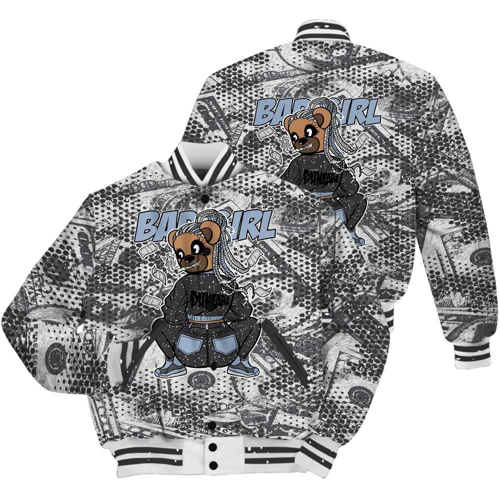 Varsity Jacket To Match Reverse Black White 6s Shirt - Rebellious Girl Bear Banknotes Art All Over Print