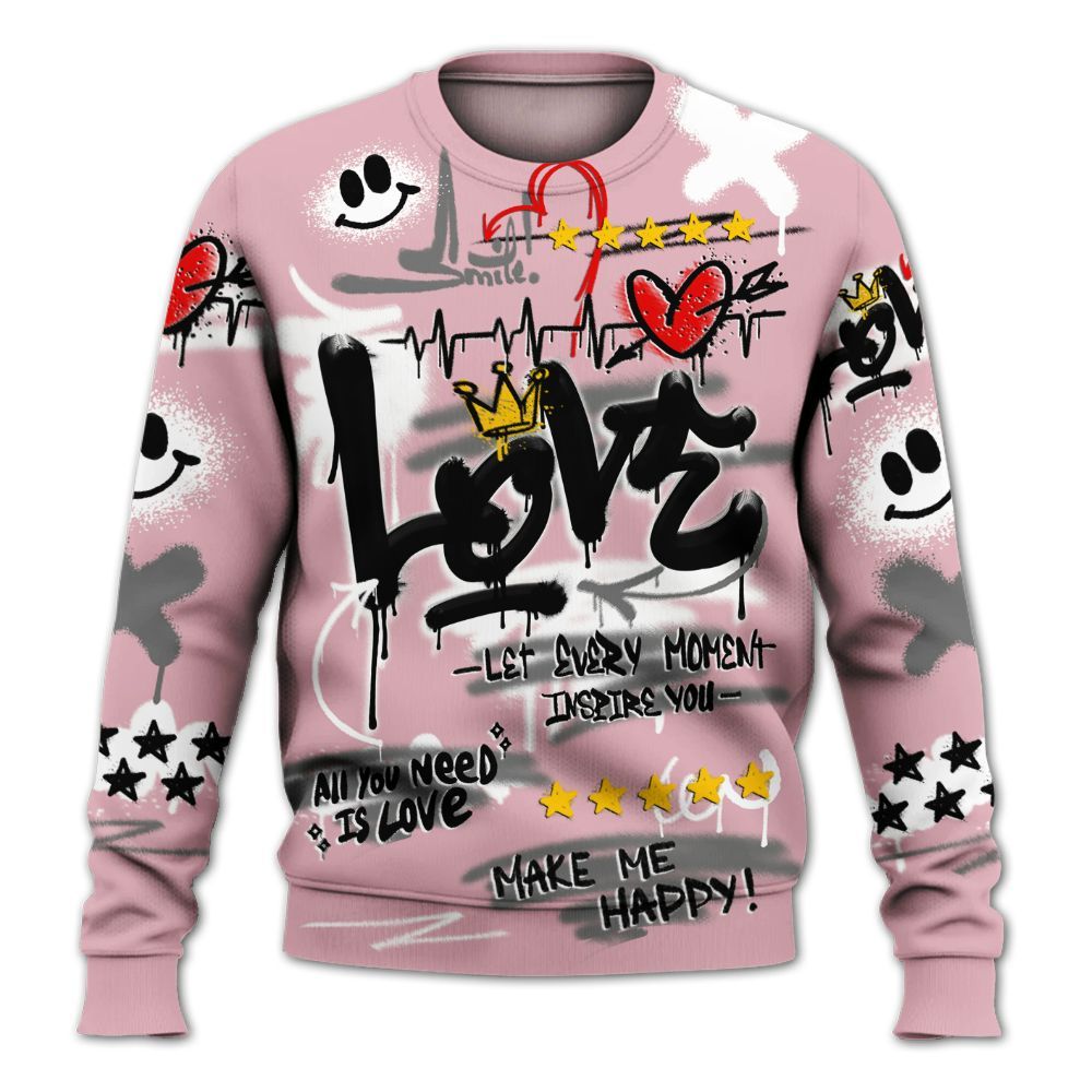 Sweatshirt To Match Air Max DN Pink Foam - Happy Love Beats Graffiti Streetwear All Over Print