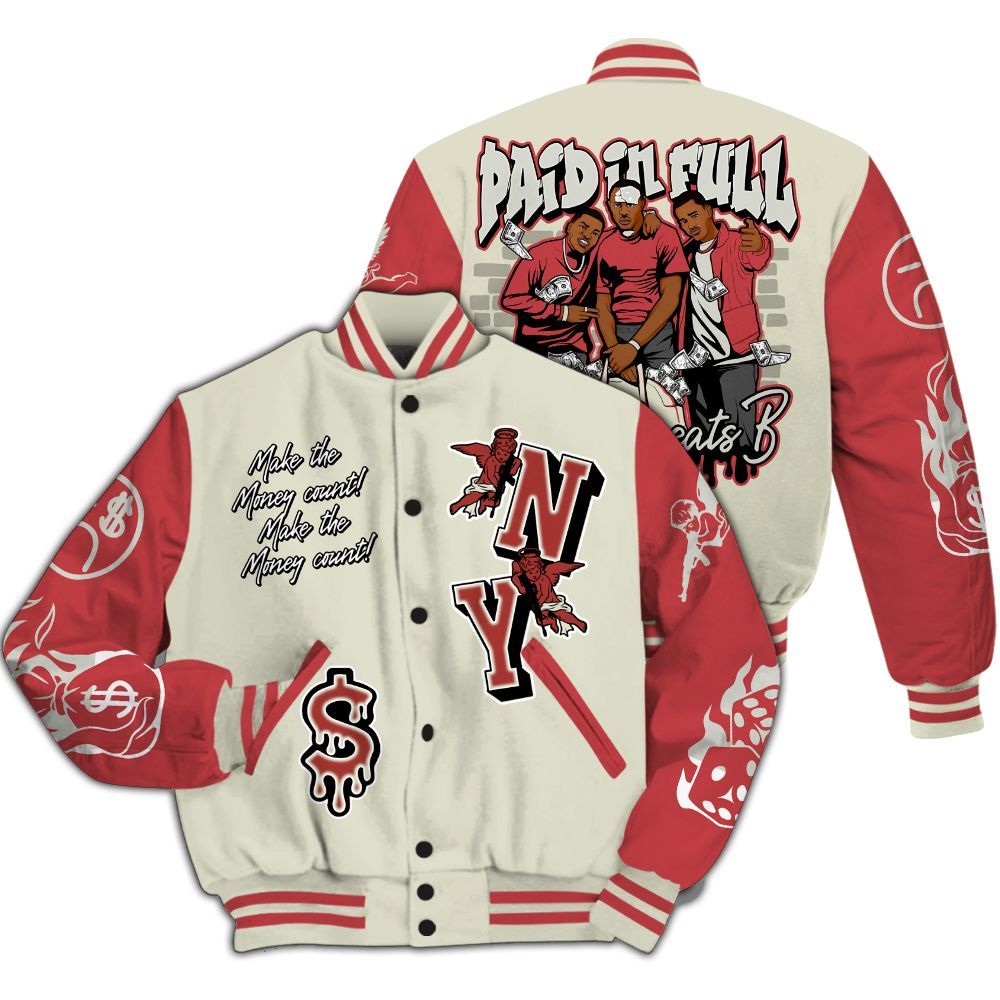 Varsity Jacket To Match Valentine's Day 2026 4s - Paid In Full Money Graphic Varsity Jacket All Over Print