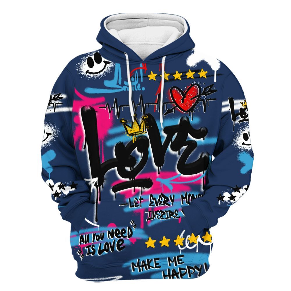 Hoodie To Match Air Max 180 University Blue - Happy Love Beats Graffiti Streetwear All Over Print