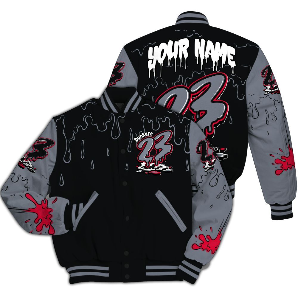 Varsity Jacket To Match Mid Black Metallic 1s - Custom Name 23 Drip All Over Print
