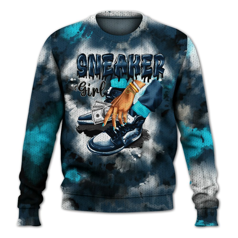 Knitted Sweater To Match Air Navy Baltic Blue - SNEAKER Girl Money Drip Tie Dye