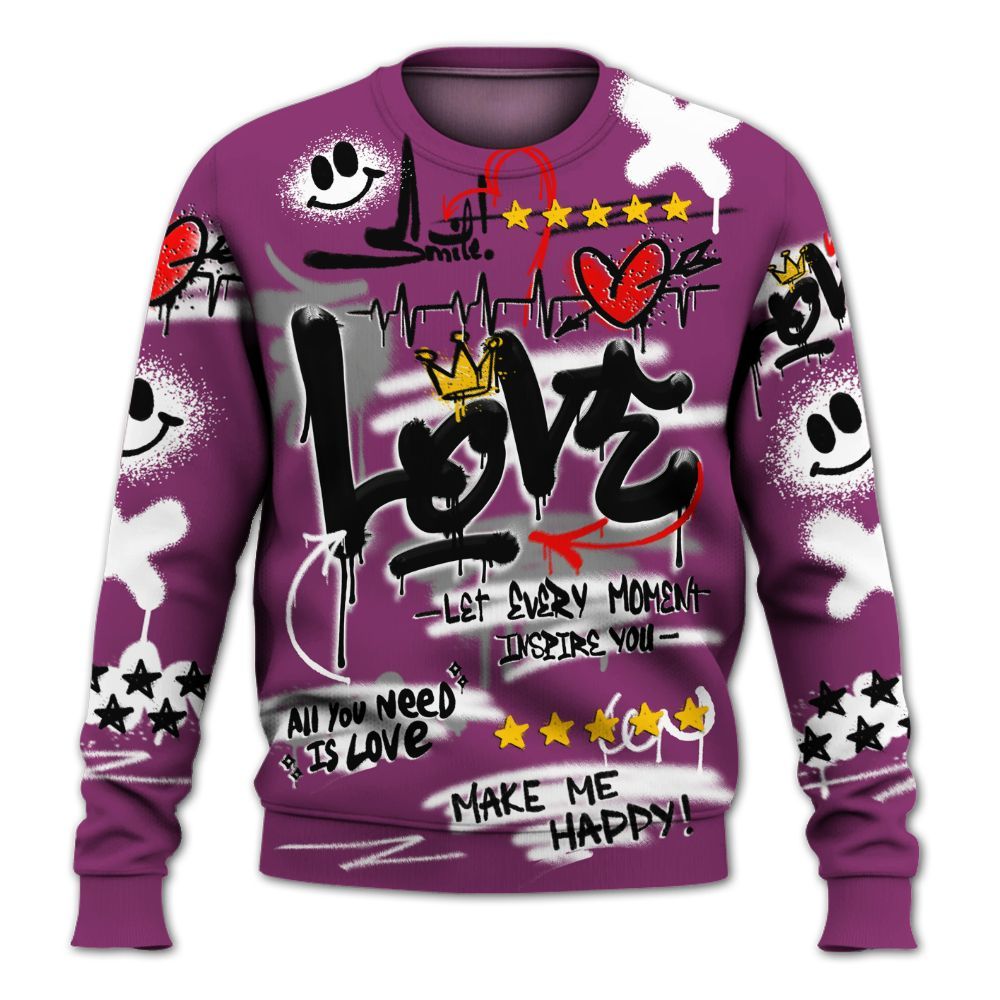 Sweatshirt To Match Air Max Sunder Gore Tex Bold Berry - Happy Love Beats Graffiti Streetwear All Over Print