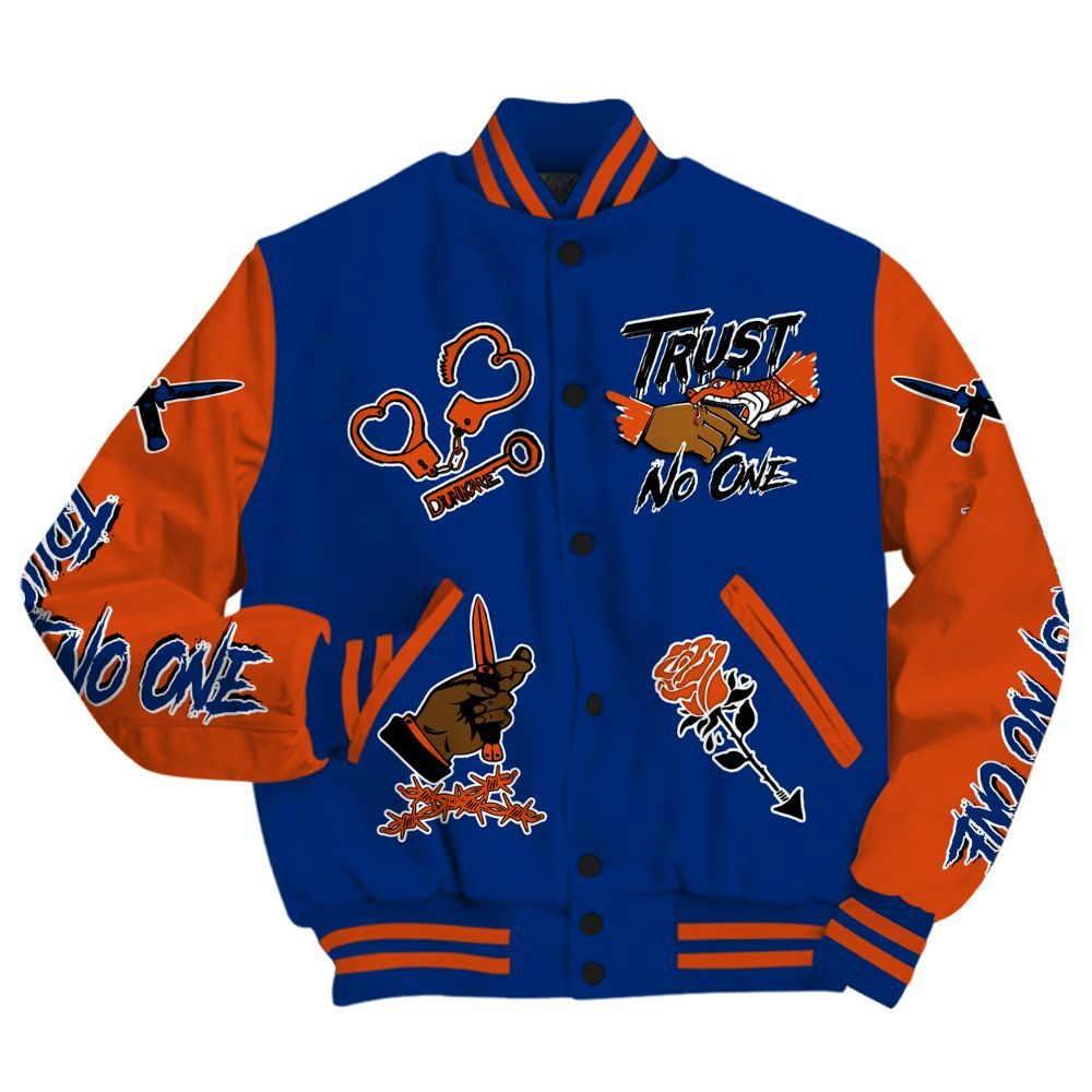 Varsity Jacket To Match Mid Knicks 1s - Trust No One Dripping All Over Print