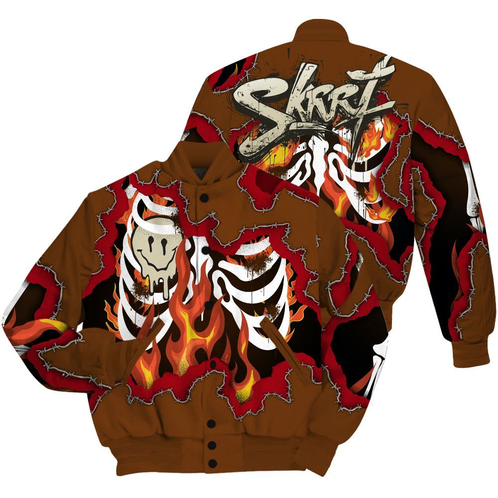 Varsity Jacket To Match Archaeo Brown 5s Shirt, Skeleton On Fire Skrrt All Over Print