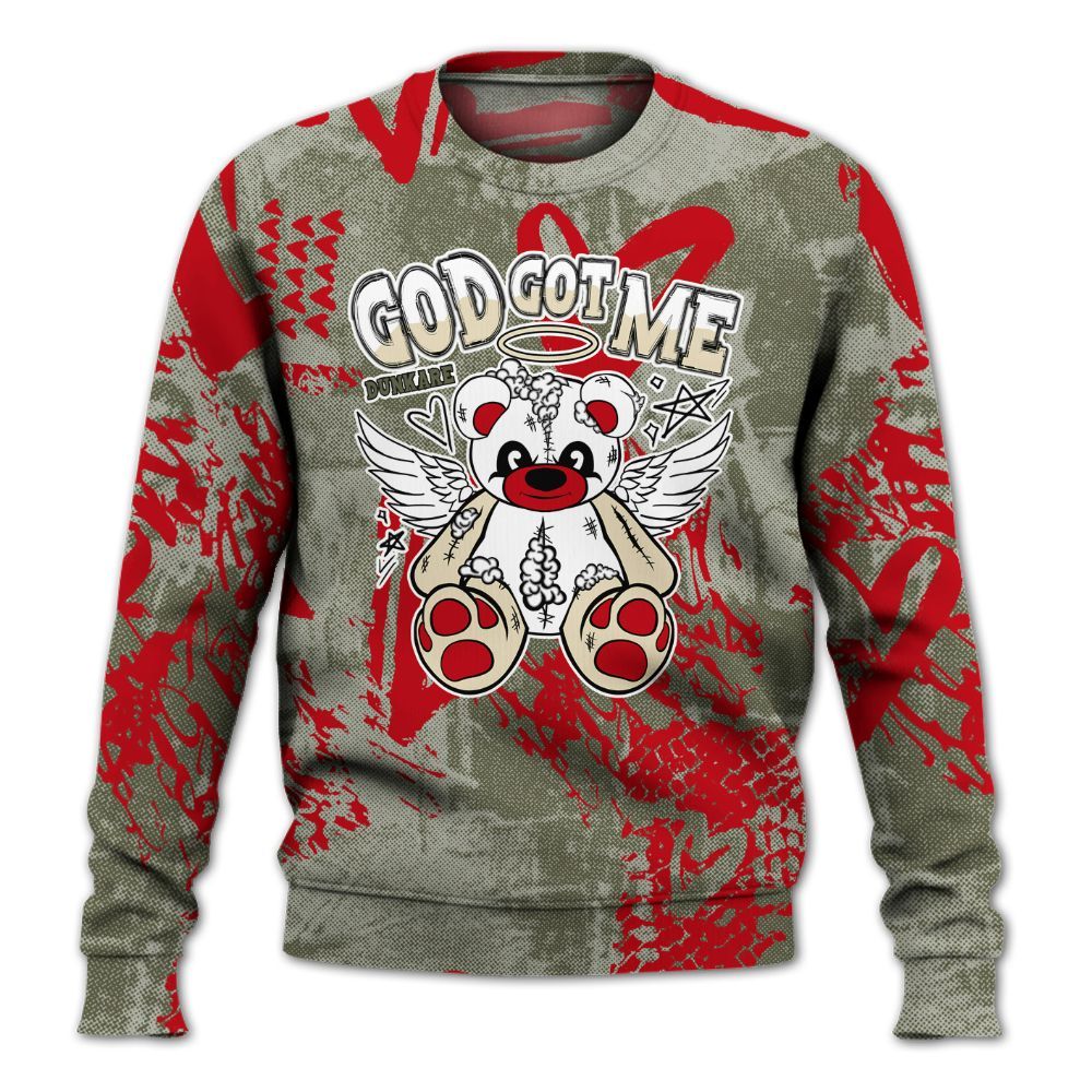 Sweatshirt To Match Low OG Medium Olive 1s - Gods Guides Me Bear Heart Grunge All Over Print